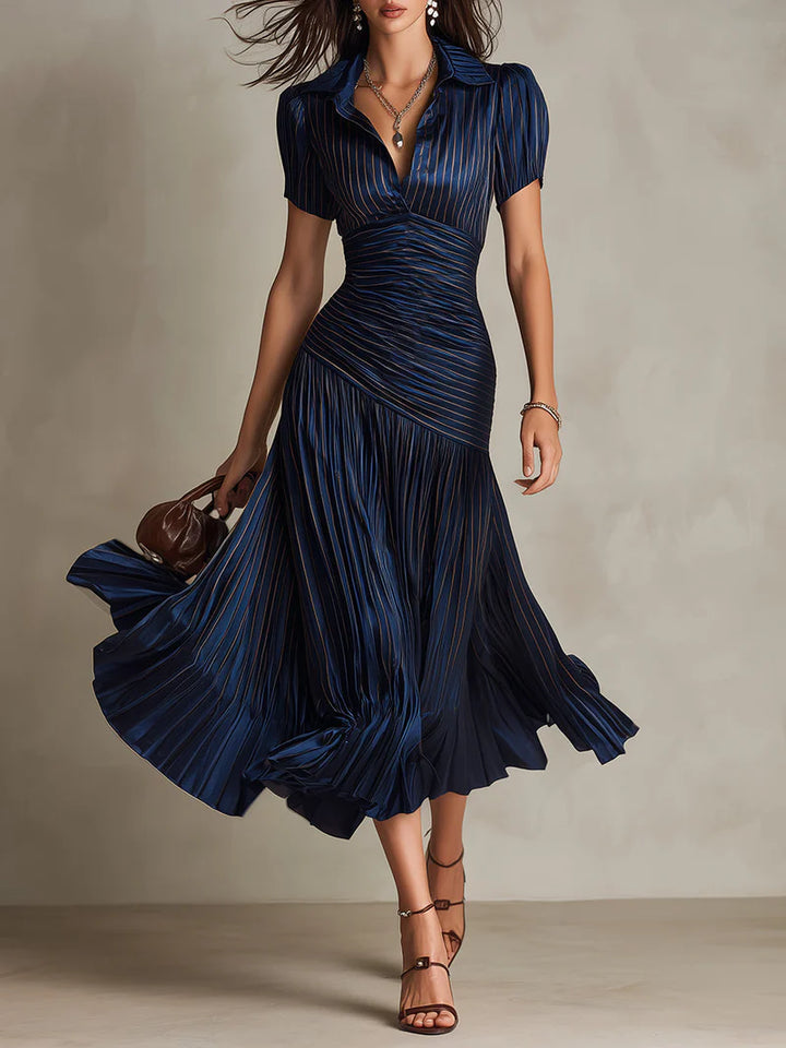 LUCIA | Striped Pleated Bodycon Midi Dress