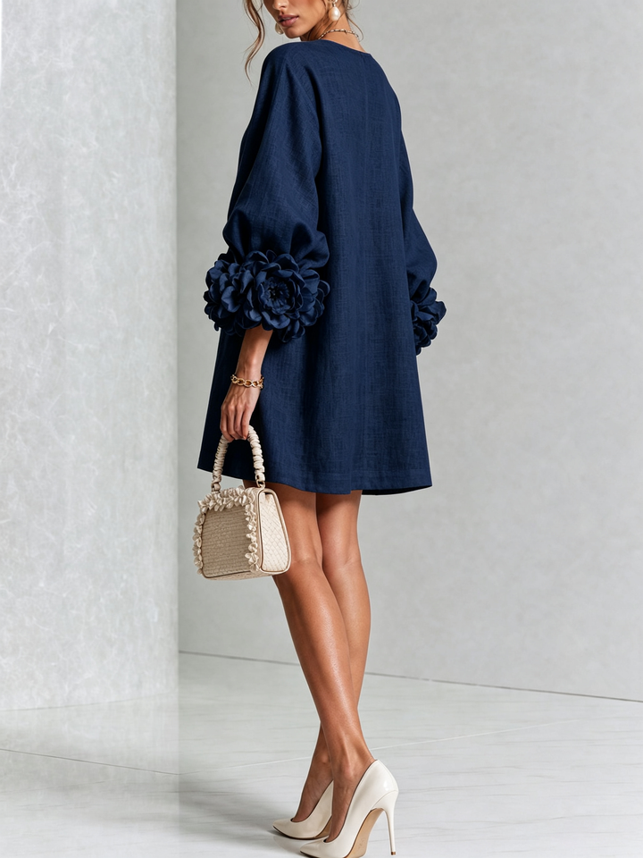 VYNEXA | FLORAL-CUFF BUTTON-FRONT MINI DRESS