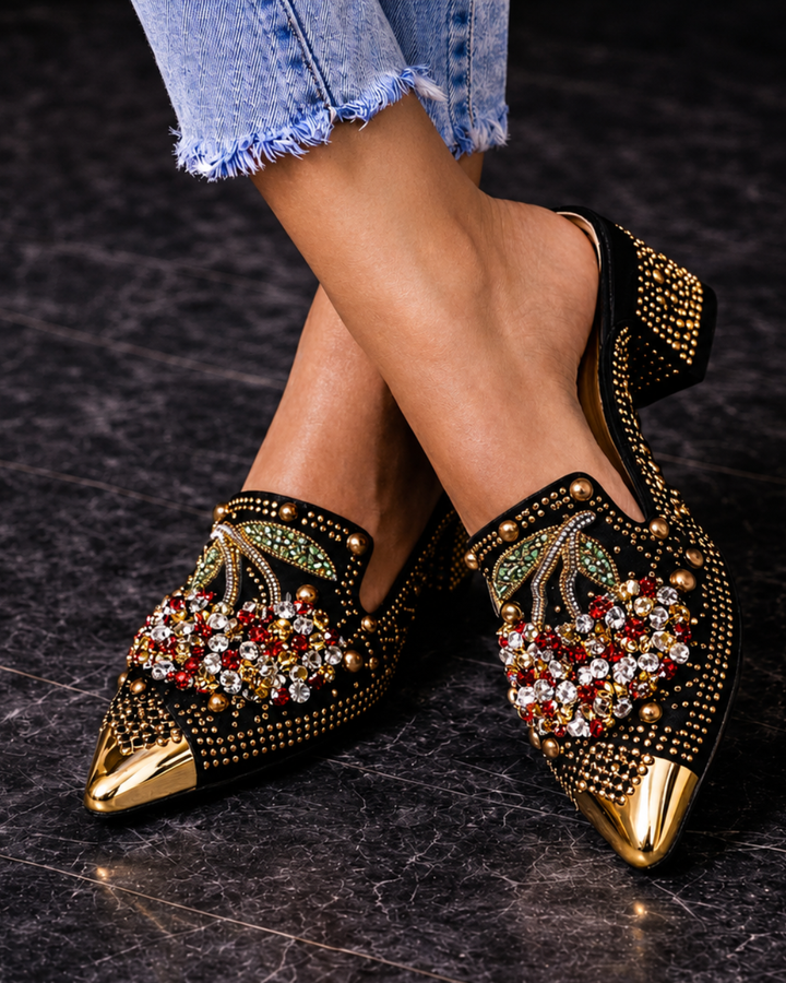 Gilda | Crystal Mules with Cherry Detail