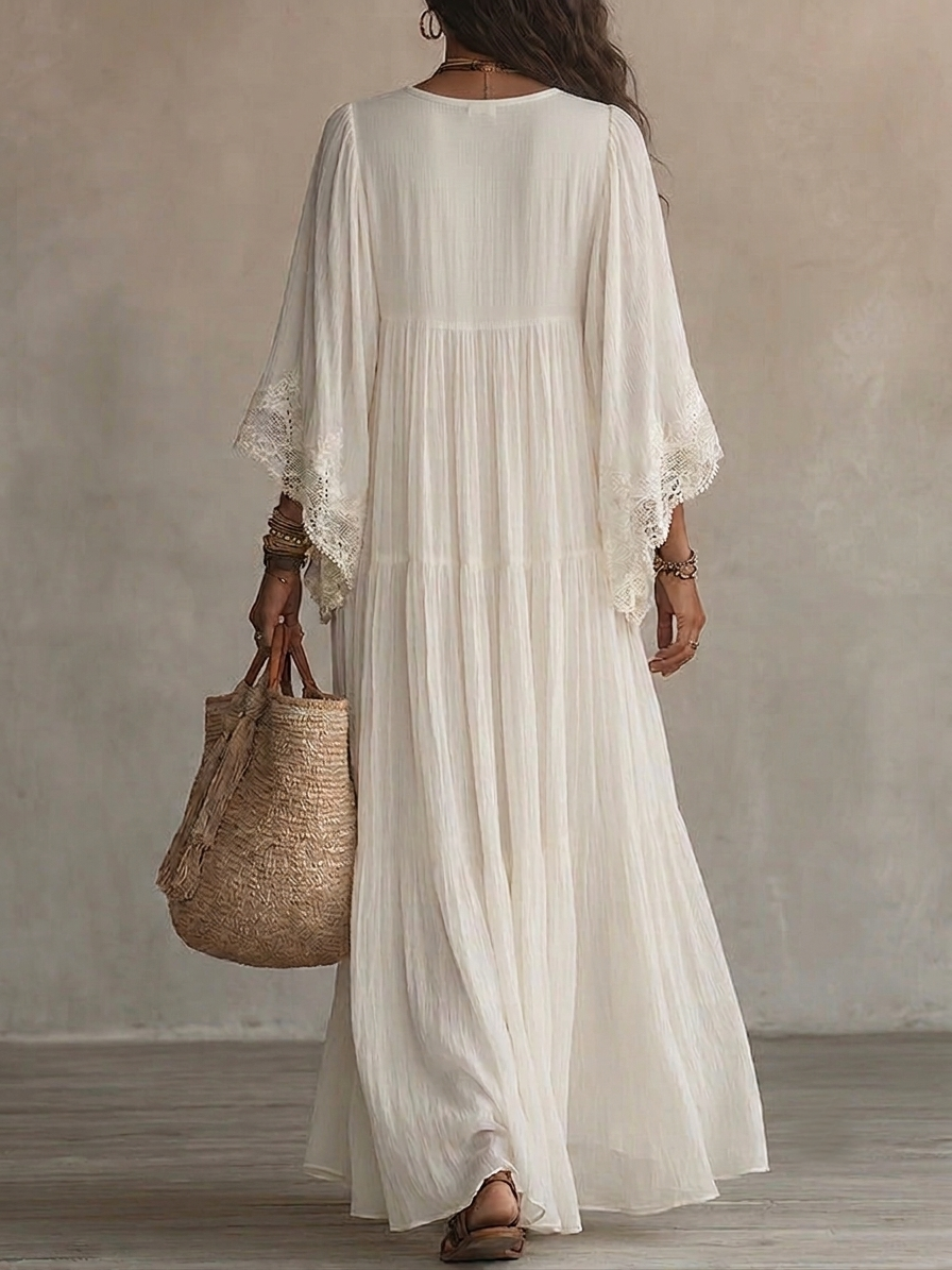 Indara | Long white V-Neck Dress
