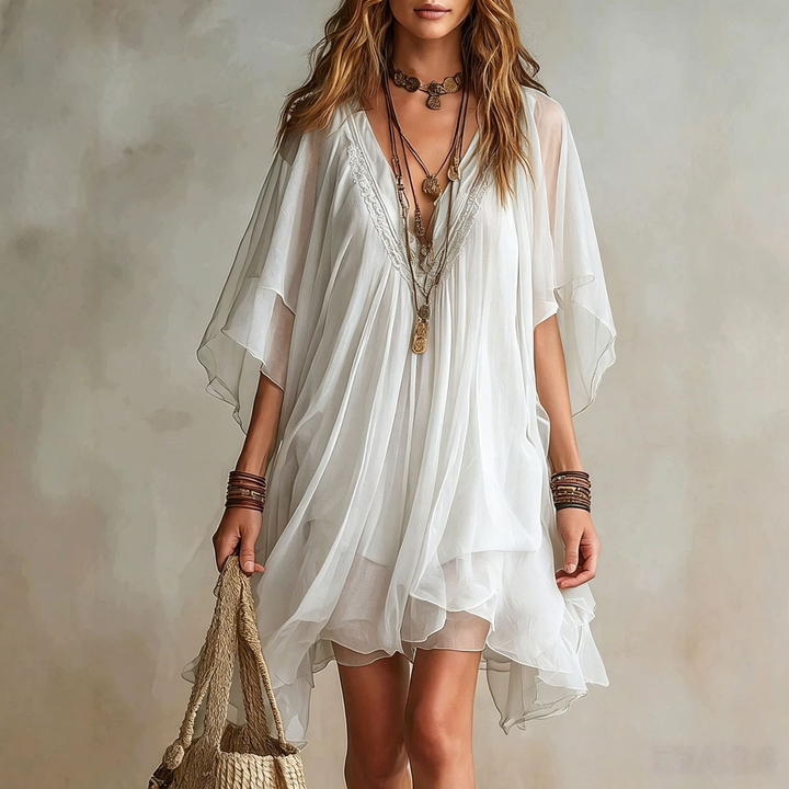 V-neck chiffon beach dress