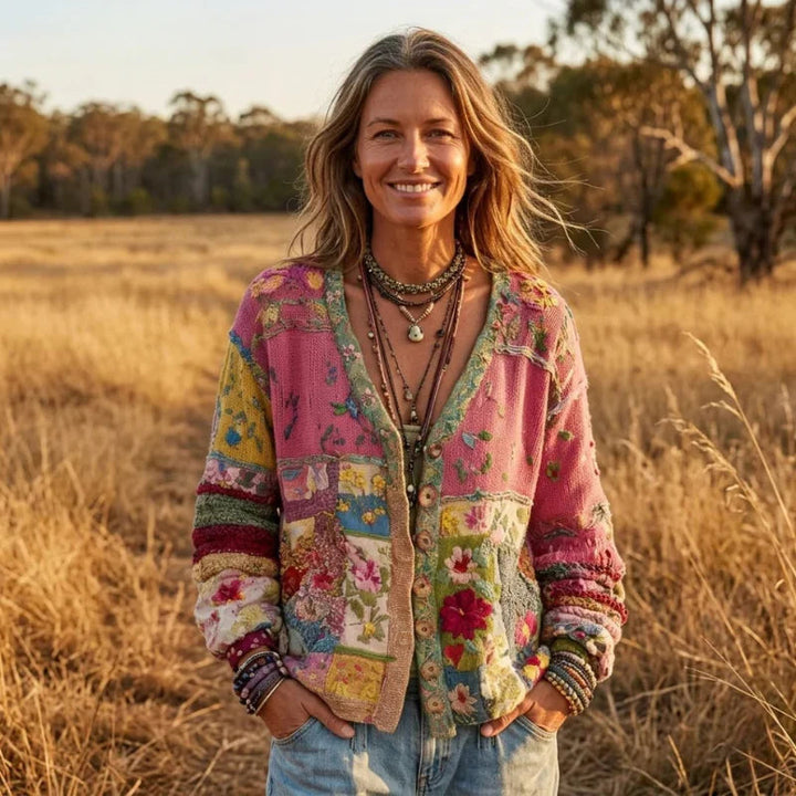 Nadja – Bohemian Patchwork Knit Cardigan