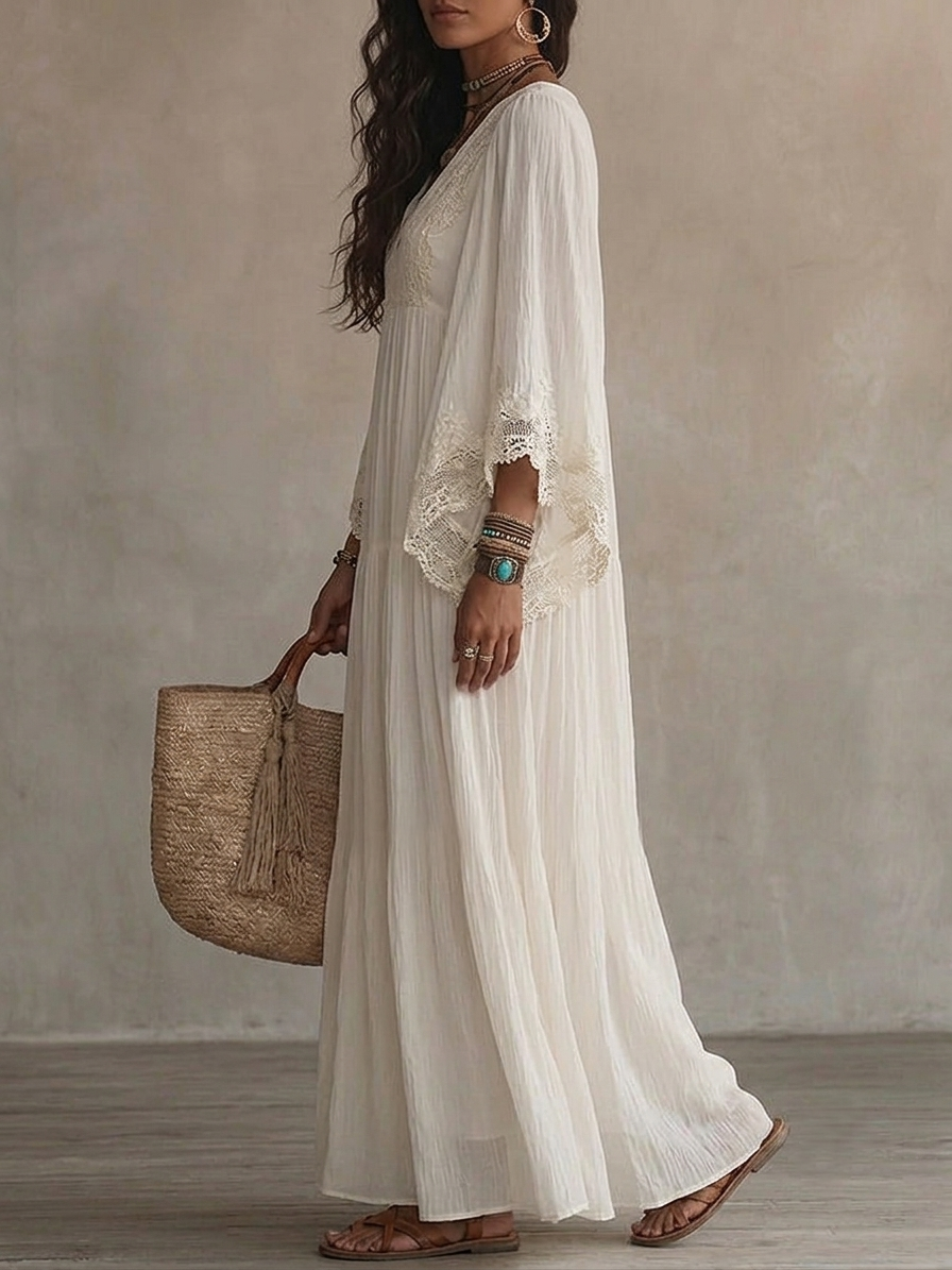 Indara | Long white V-Neck Dress