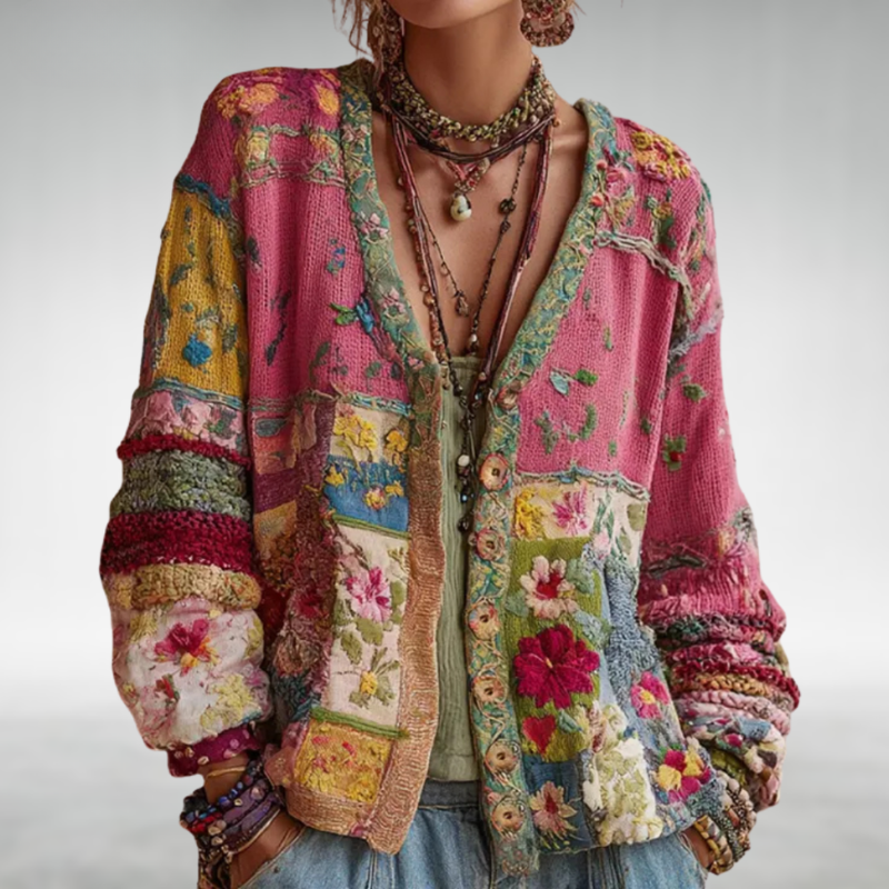 Nadja – Bohemian Patchwork Knit Cardigan