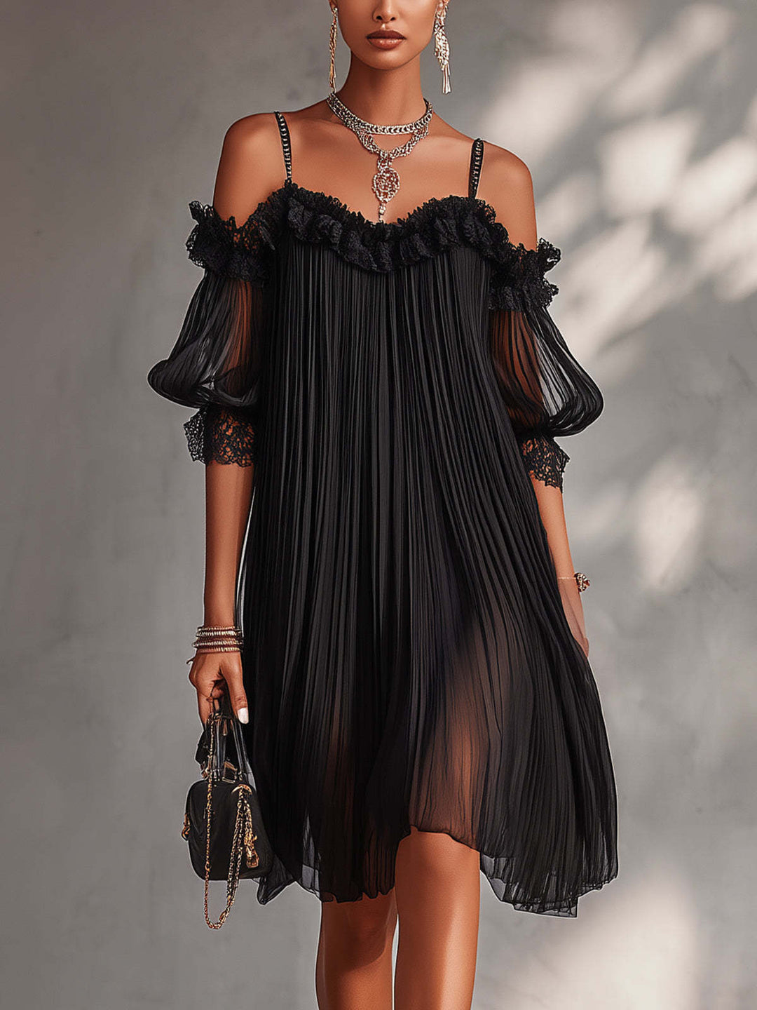 Céline | Long Chiffon V-Neck Dress