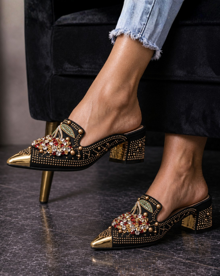 Gilda | Crystal Mules with Cherry Detail