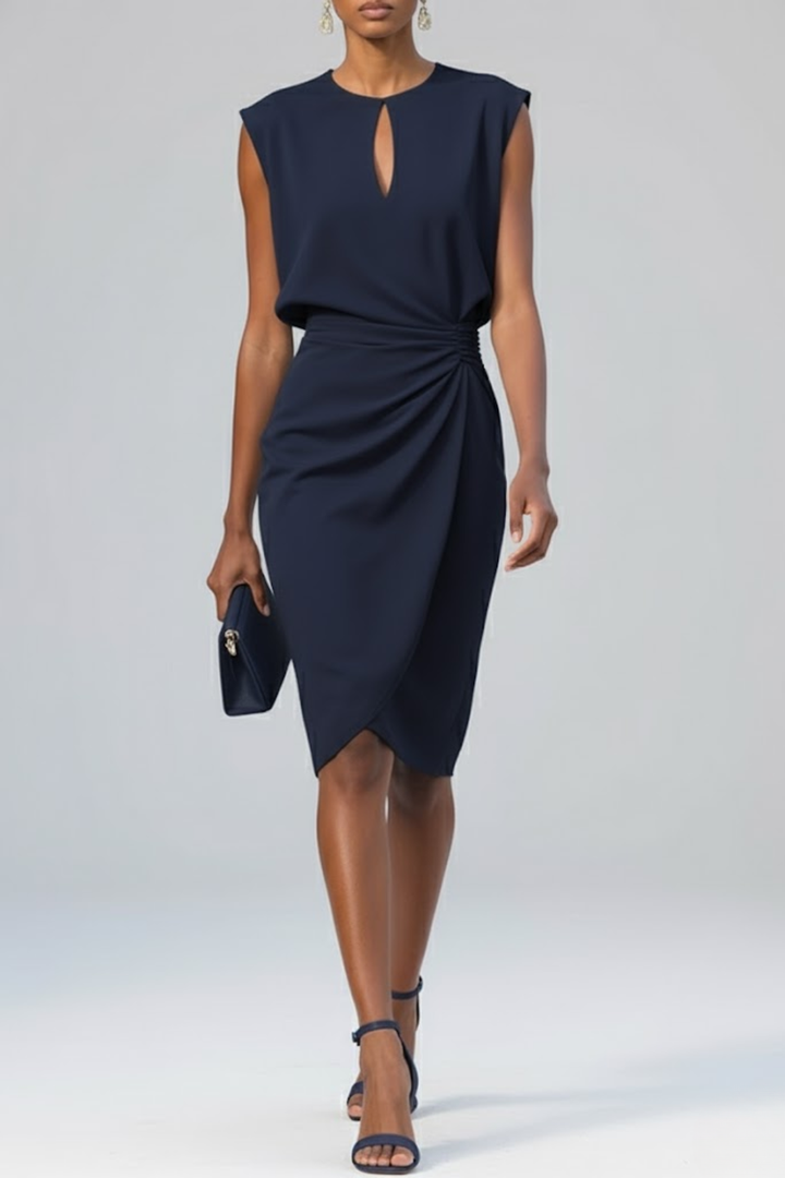 Nora – Ruched Dress with Keyhole Neckline