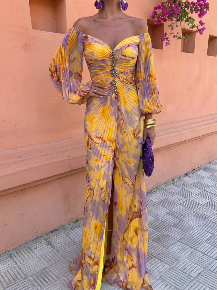 Gregoria™ | Floral Long Dress with Plunging Neckline