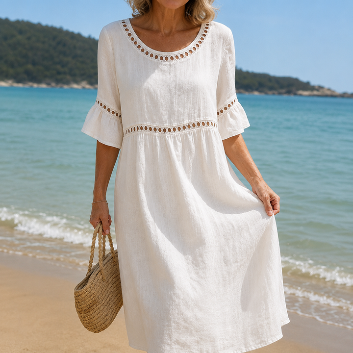 Hélène | Flat Tummy Effect Linen Maxi Dress