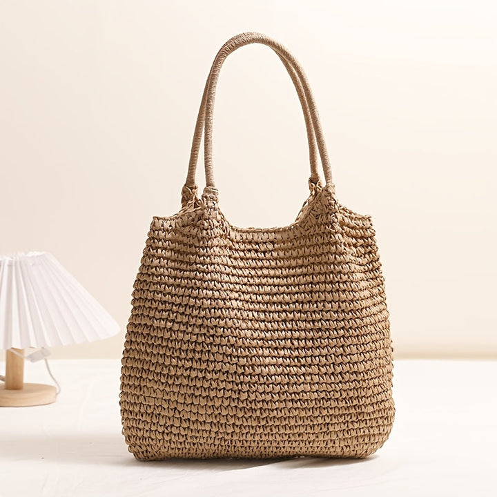 Marisol | Woven Straw Shoulder Bag - Hazelnut