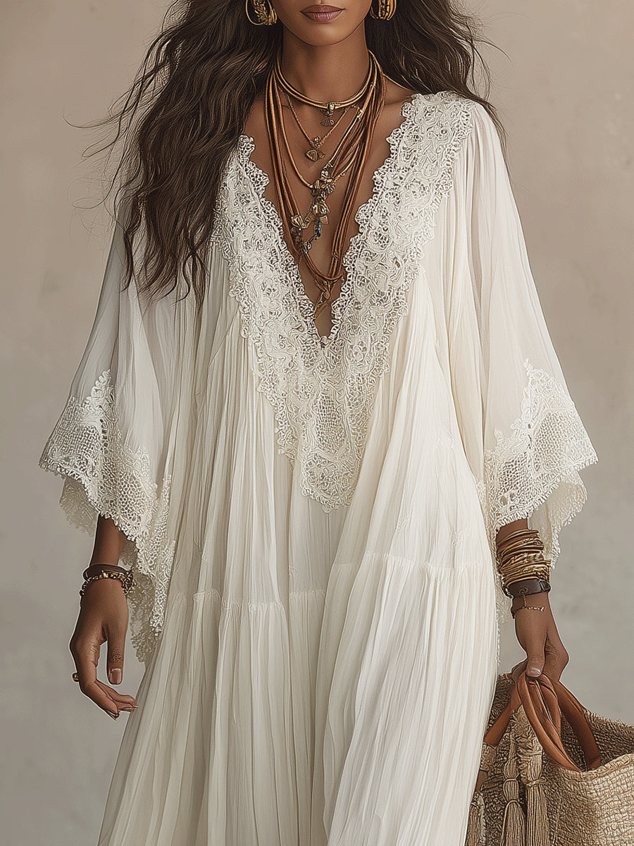Indara | Long white V-Neck Dress