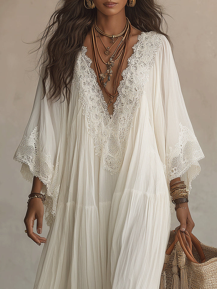 Indara | Long white V-Neck Dress