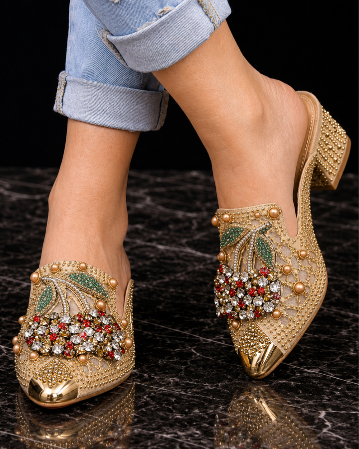 Gilda | Crystal Mules with Cherry Detail