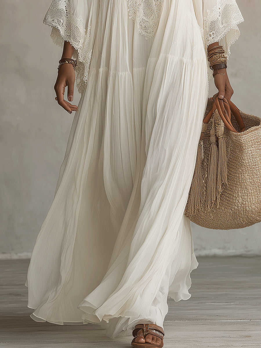 Indara | Long white V-Neck Dress