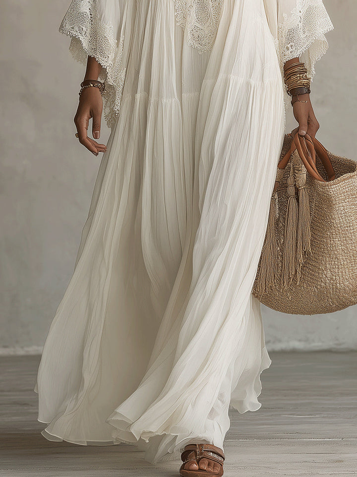 Indara | Long white V-Neck Dress