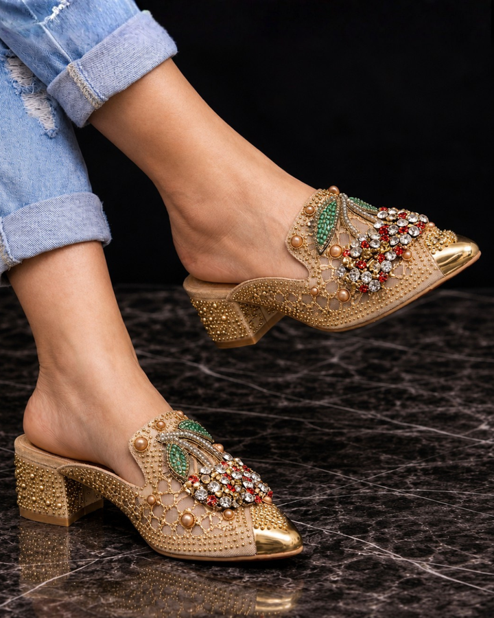 Gilda | Crystal Mules with Cherry Detail