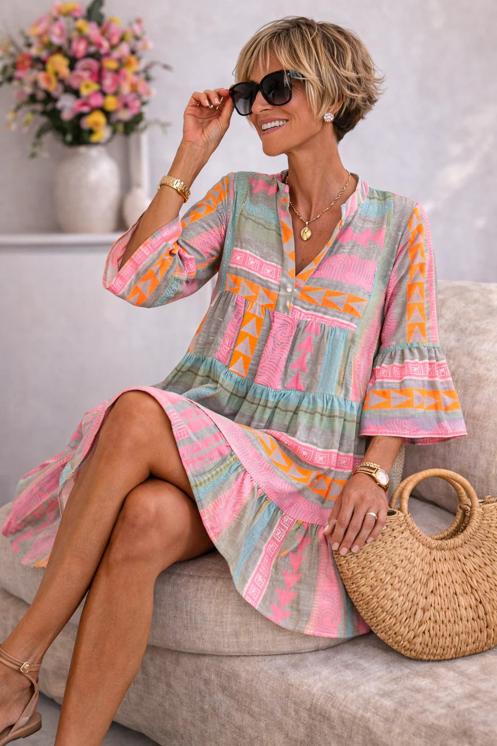 Lucy | Flowy Patterned Midi Dress