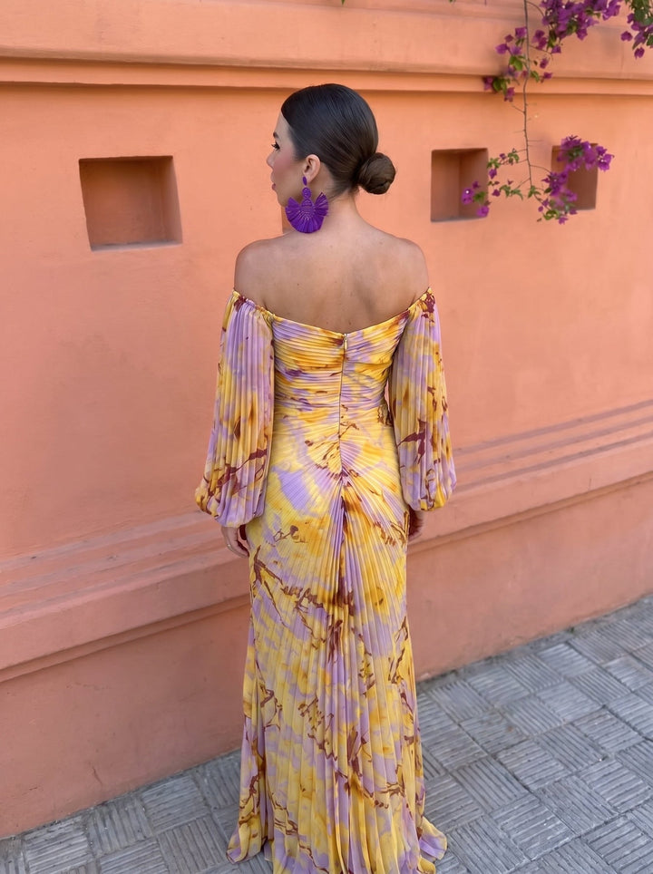 Gregoria™ | Floral Long Dress with Plunging Neckline