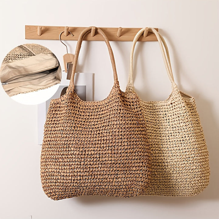 Marisol | Woven Straw Shoulder Bag - Hazelnut