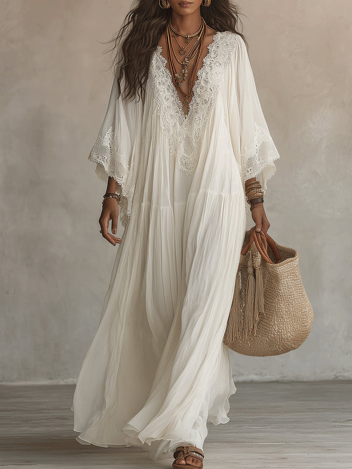 Indara | Long white V-Neck Dress