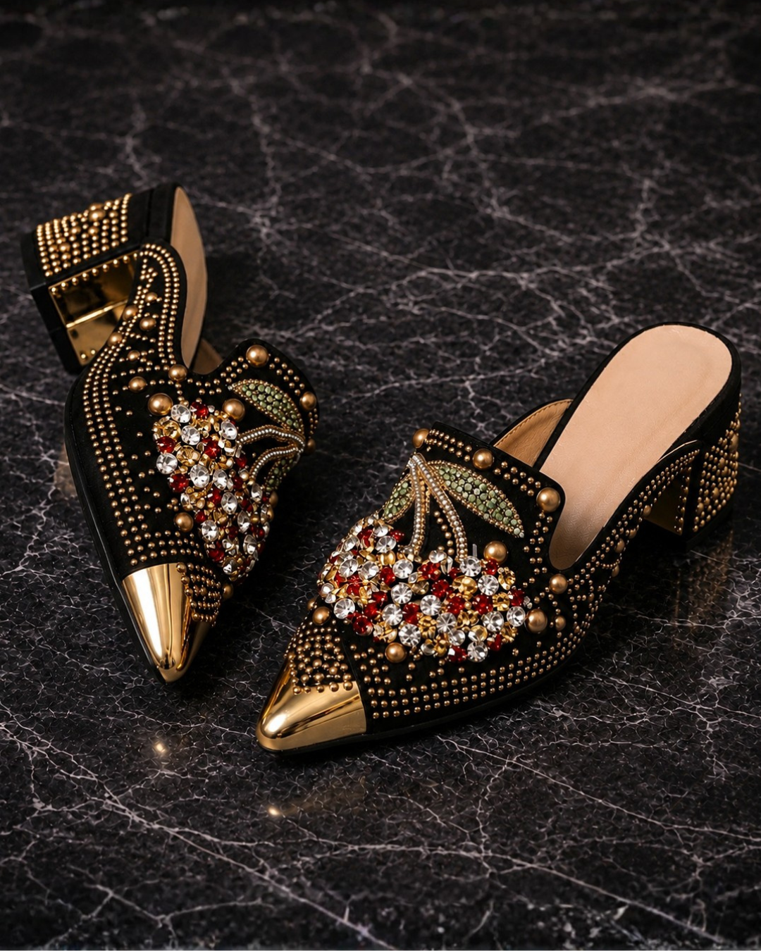 Gilda | Crystal Mules with Cherry Detail