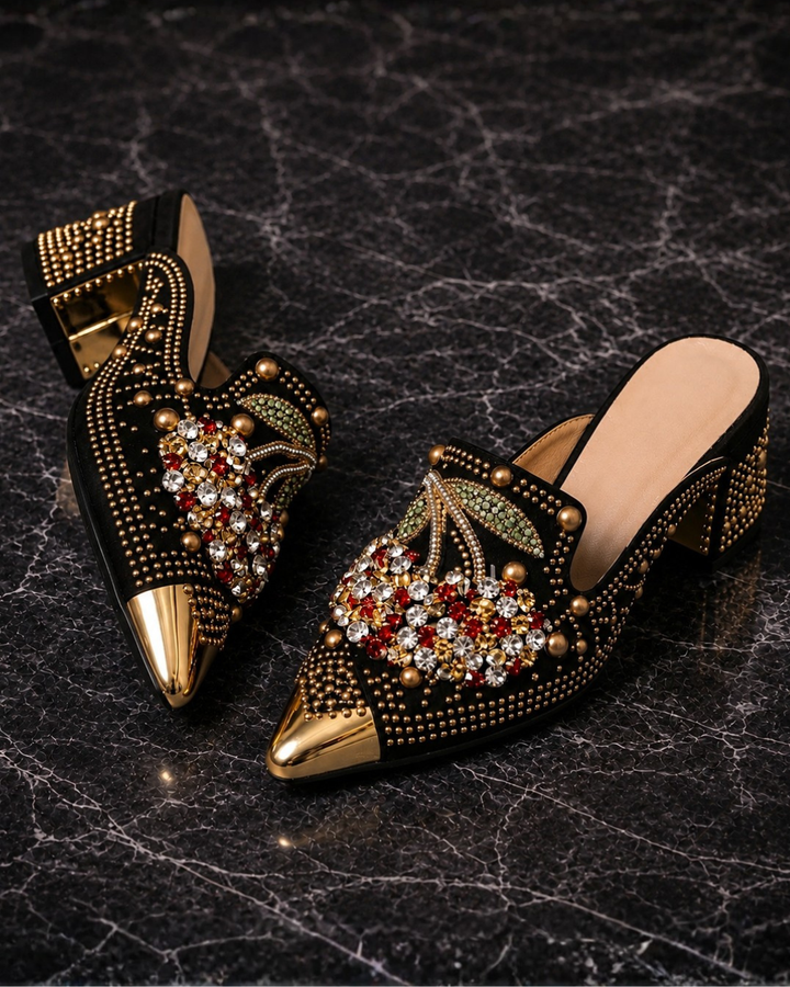Gilda | Crystal Mules with Cherry Detail