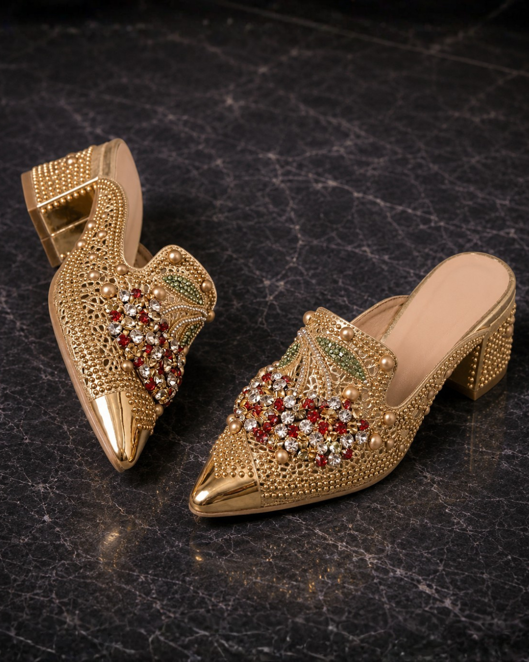Gilda | Crystal Mules with Cherry Detail