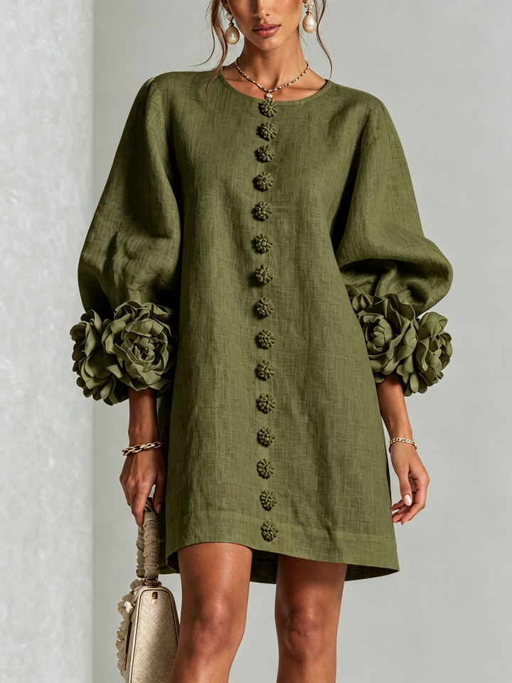 VYNEXA | FLORAL-CUFF BUTTON-FRONT MINI DRESS