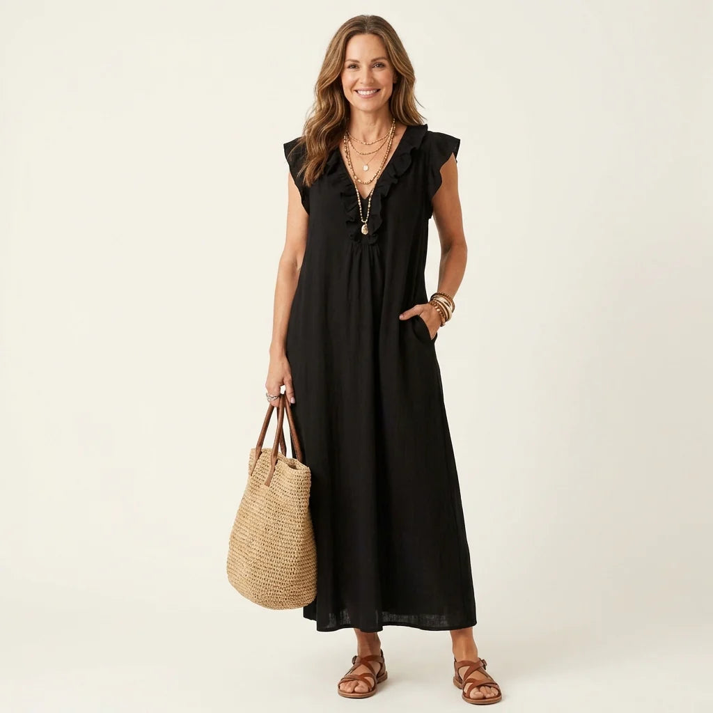 Josette | Ruffled V-Neck Maxi Dress