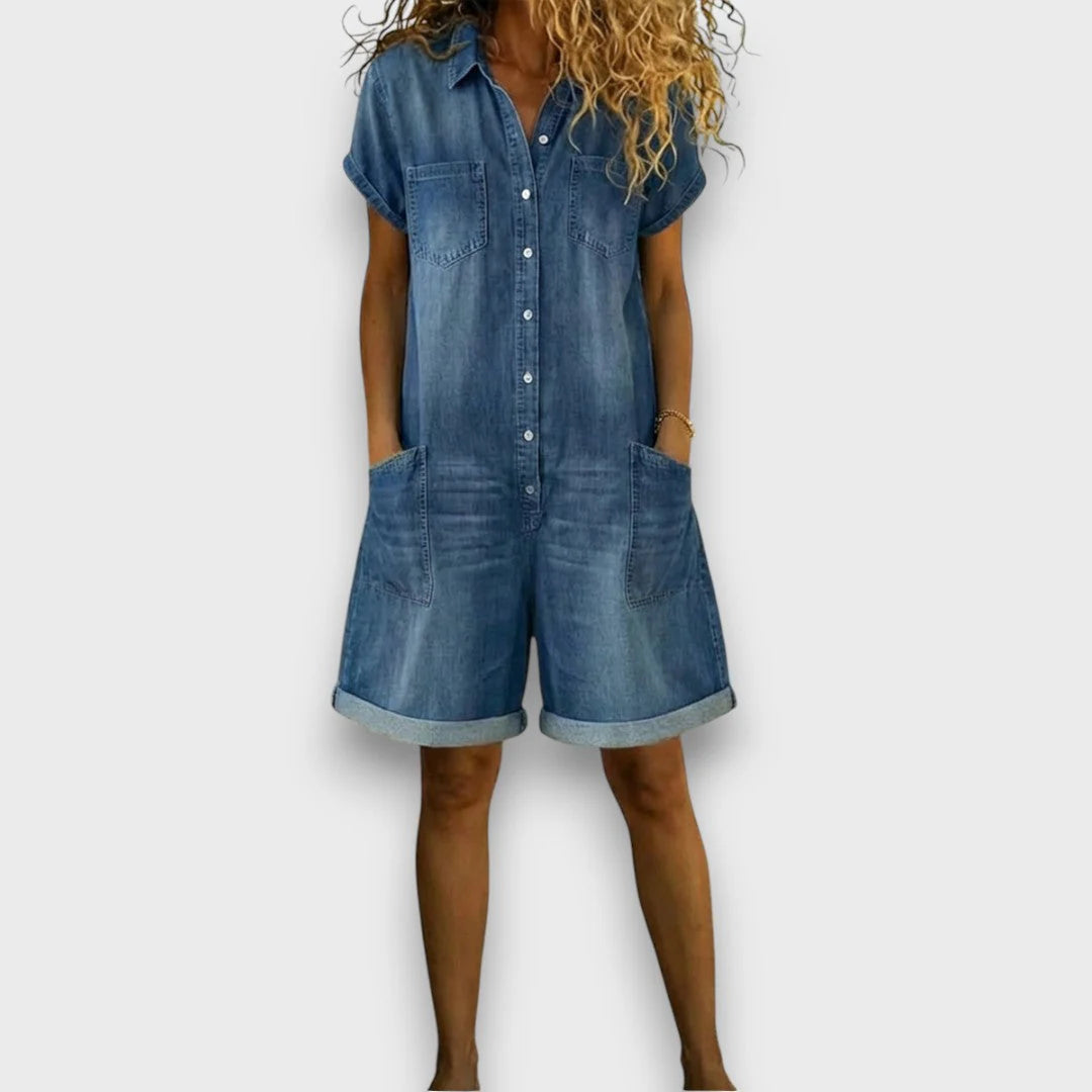 Joan | Vintage Short Denim Look Overalls