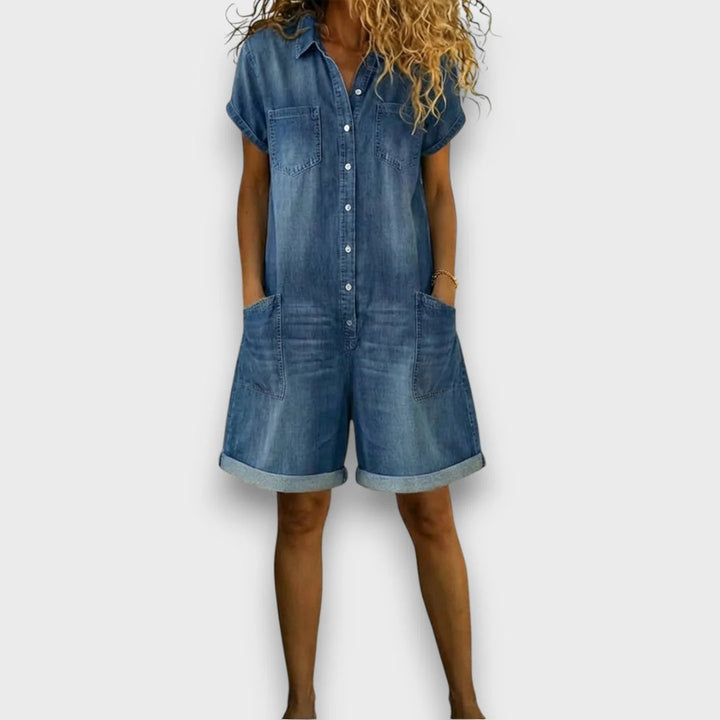 Joan | Vintage Short Denim Look Overalls