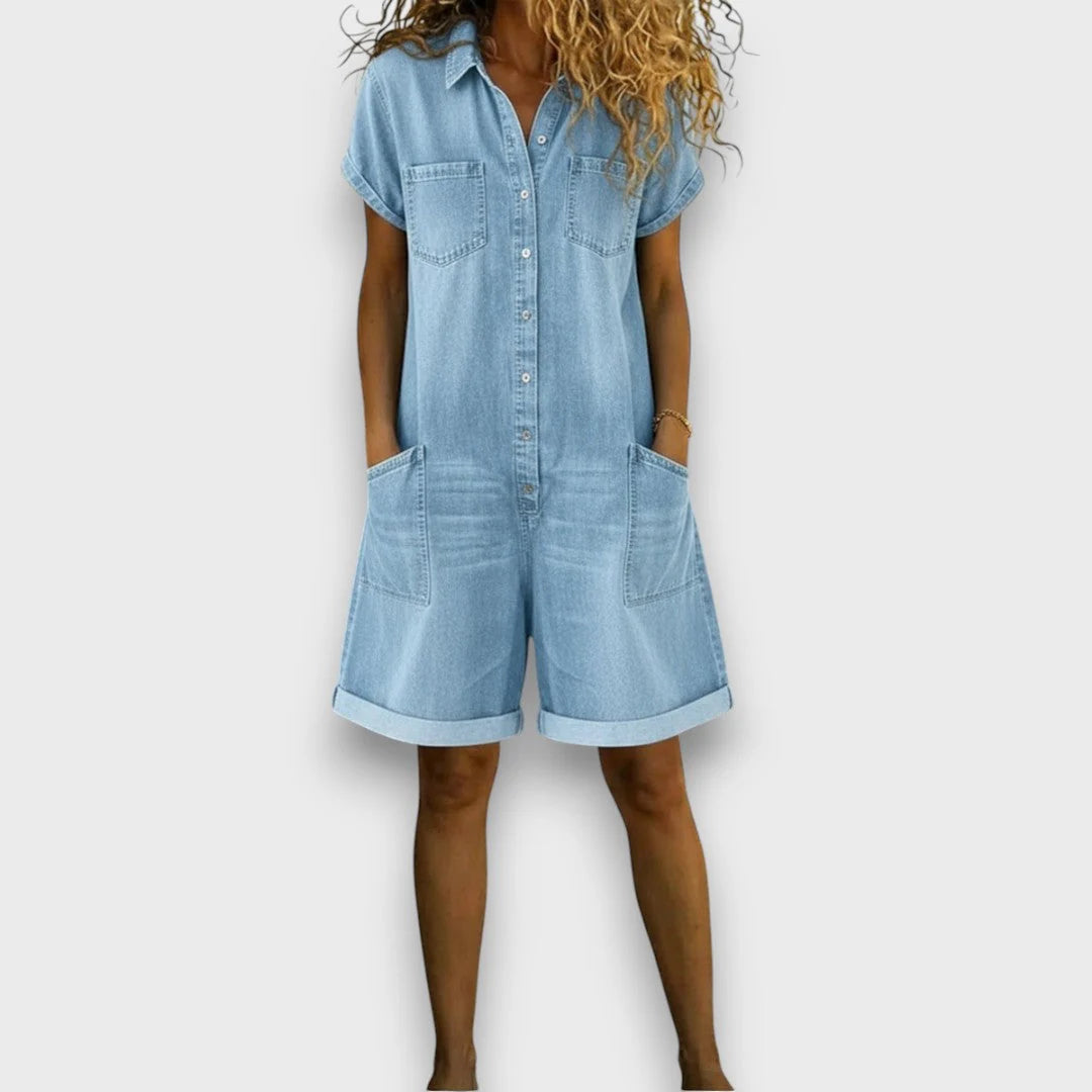 Joan | Vintage Short Denim Look Overalls