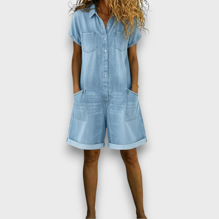 Joan | Vintage Short Denim Look Overalls
