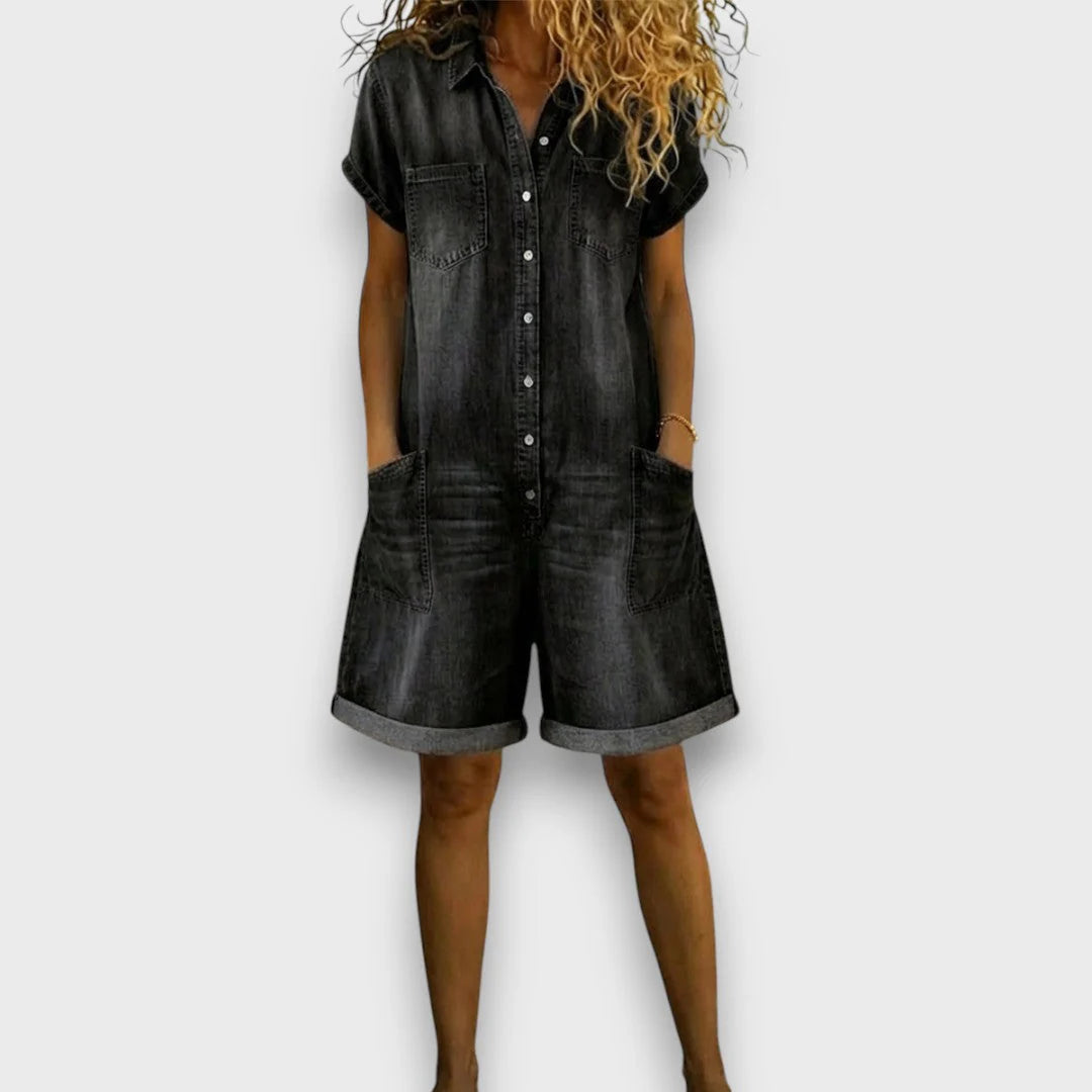 Joan | Vintage Short Denim Look Overalls