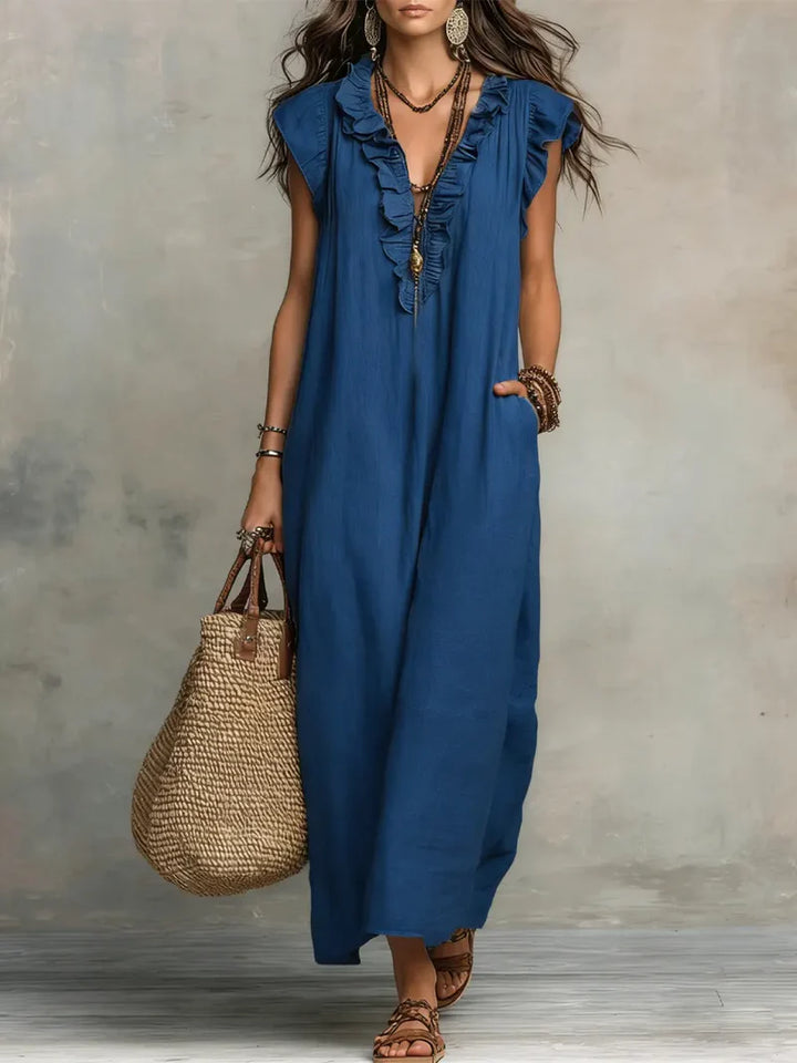Corin - Flowy Linen Boho Maxi Dress
