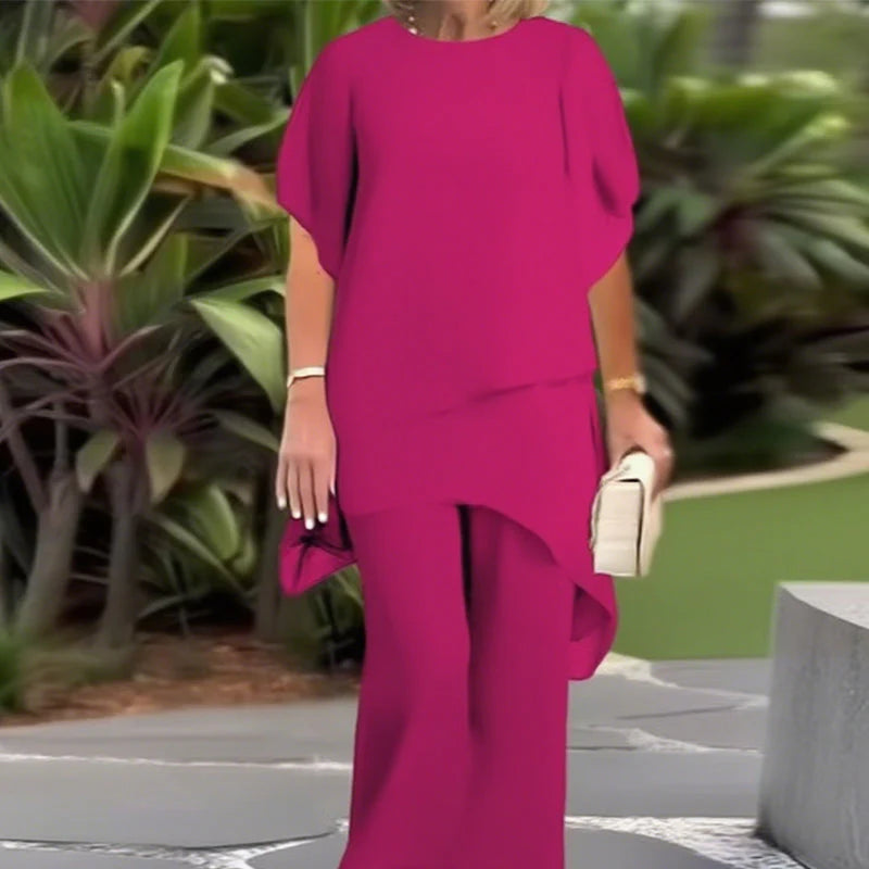 Relaxed Layered Top and Wide Leg Pants Set