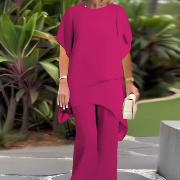 Relaxed Layered Top and Wide Leg Pants Set