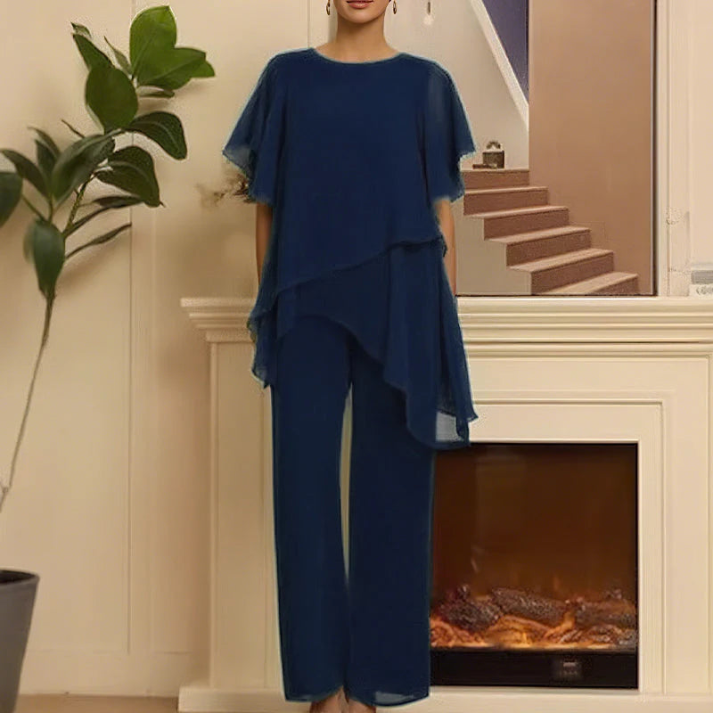 Relaxed Layered Top and Wide Leg Pants Set
