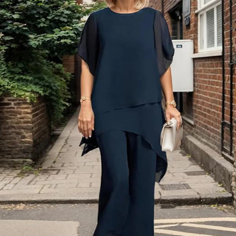 Relaxed Layered Top and Wide Leg Pants Set