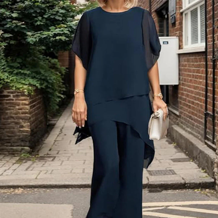 Relaxed Layered Top and Wide Leg Pants Set