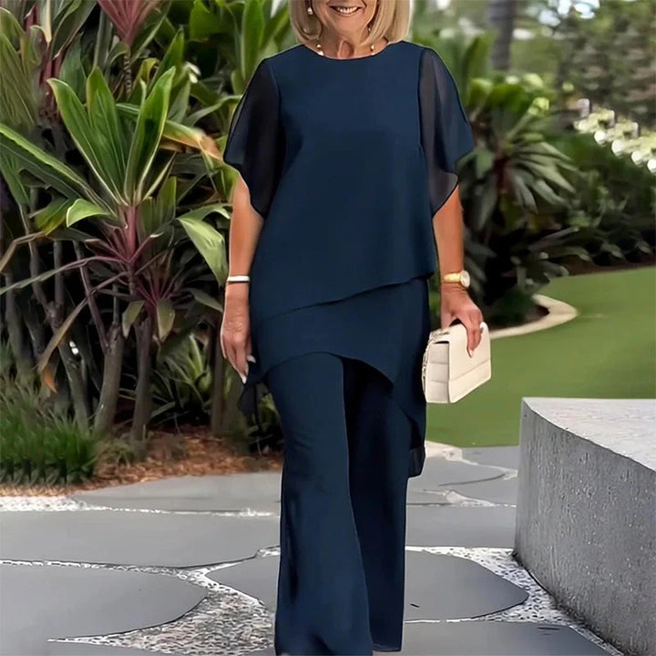 Relaxed Layered Top and Wide Leg Pants Set